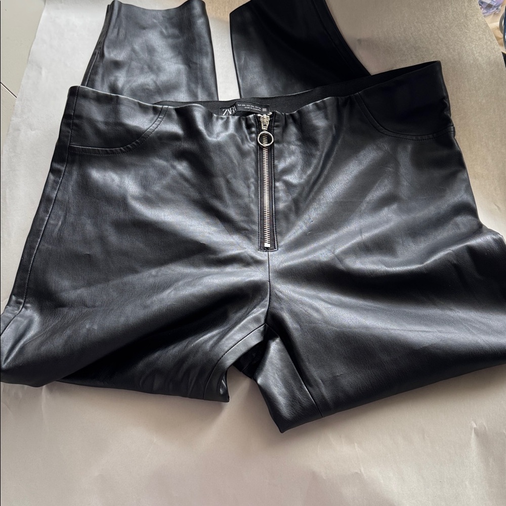 Zara BLACK FAUX LEATHER PANTS SIZE XXL NWOT W/ Flaws
